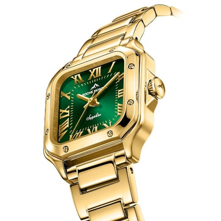 ROCHE MONTRE RML5022-05 SWISS MADE SAFİR CAM YEŞİL KADRAN ALTIN KAPLAMA KARE KADIN KOL SAATİ
