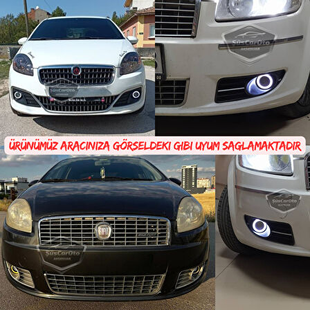 Fiat Linea 2007-2018 Uyumlu Üniversal Mercekli Angel Sis Farı Metal Su Geçirmez 76 mm Sarı Halkalı Gündüz Farı Angel Eyes 2 Adet