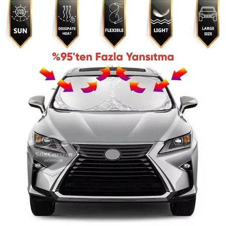 Oto Katlanabilir Premium Ön Güneşlik Ön Arka Cam Gölgelik Metalize Yeni Nesil Güneş Koruyucu Oto Araba Suv Tır 69 cm x 149 cm
