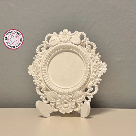 Uretti - Pınar 2572 - El Yapımı Beyaz Çiçek Desenli Çerçeve Ayak Hediyeli 15 x 15cm