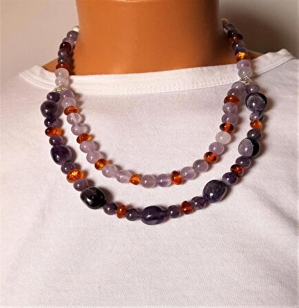 Ametist Kehribar İki Sıralıkolye