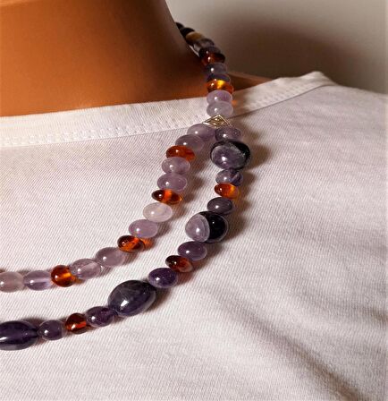 Ametist Kehribar İki Sıralıkolye