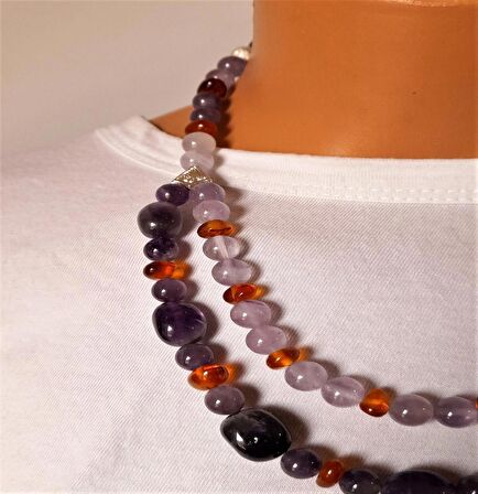 Ametist Kehribar İki Sıralıkolye