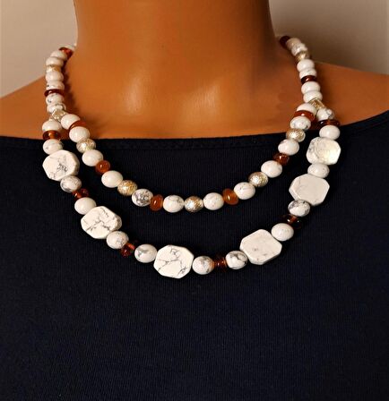 Havlit Kehribar İki Sıralı Kolye