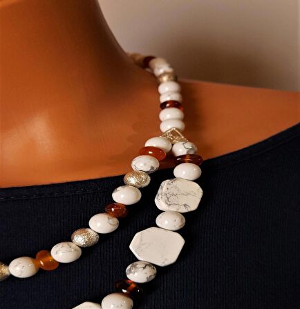 Havlit Kehribar İki Sıralı Kolye