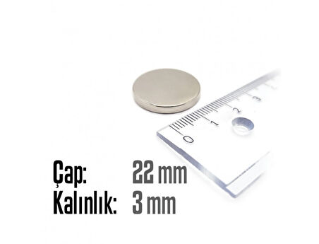 Neodyum Mıknatıs Silindir Çap 22mm , Kalınlık 3mm   ( 3 Adet)