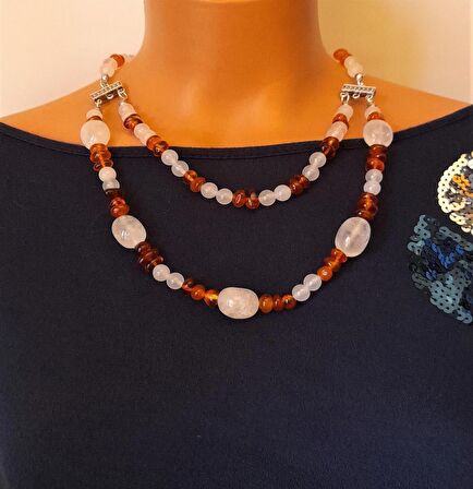 Kehribar Akik İki Sıralı Kolye