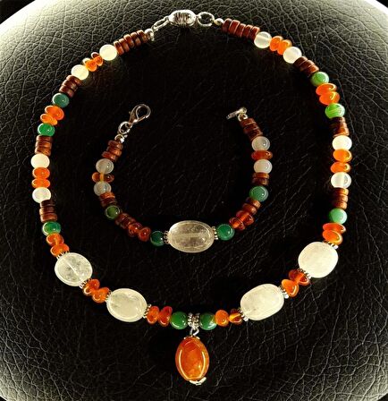 Akik Kehribar Ud Ağacı Kolye Bileklik Seti