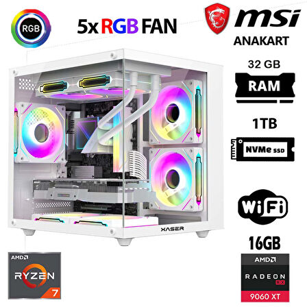 Xaser Cube X40 Ryzen 7 5700x 32GB Ram 1TB M.2 NVMe SSD 16GB RX9060 XT Beyaz Masaüstü Oyuncu Bilgisayarı