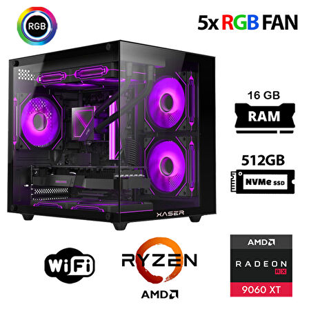 Xaser Eco X140 Ryzen 5 5500 16GB Ram 512GB M.2 NVMe SSD 16GB RX9060 XT Oyuncu Masaüstü Bilgisayarı