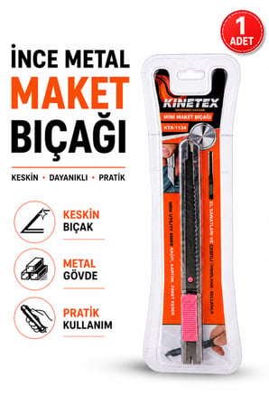 İnce Metal Maket Bıçağı 1 Adet - Kaydırmalı Kilitli, Kırılabilir Uçlu Hassas Kesim Falçata