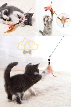 Tüylü Ve Çıngıraklı Kedi Oyun Oltası – 90 Cm Kedi Oyuncağı