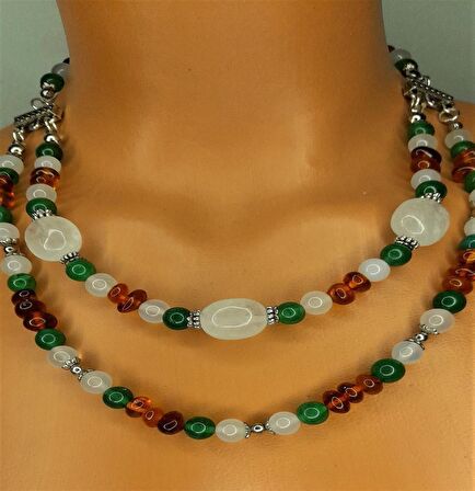 Kehribar Yeşil Akik Dumanlı Akik Kolye