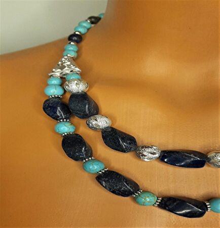 Lapis Turkuaz İki Sıralı Kolye