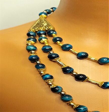 Yeşil Kaplan Gözü Üç Sıralı Kolye