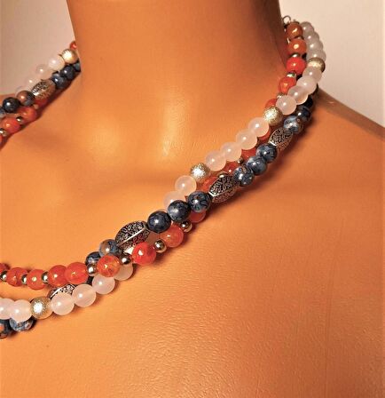 Ayrılabilen Üç Sıralı Kolye Akik Jasper