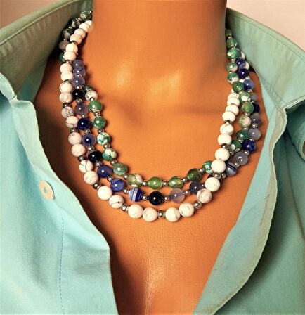 Ayrılabilen Üç Sıralı Kolye - Akik Havlit