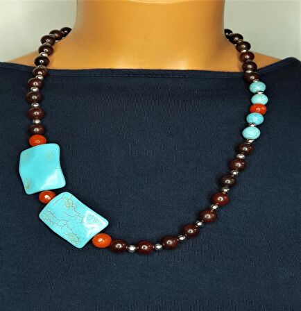 Ud Ağacı Turkuaz Ceyt Uzun Kolye