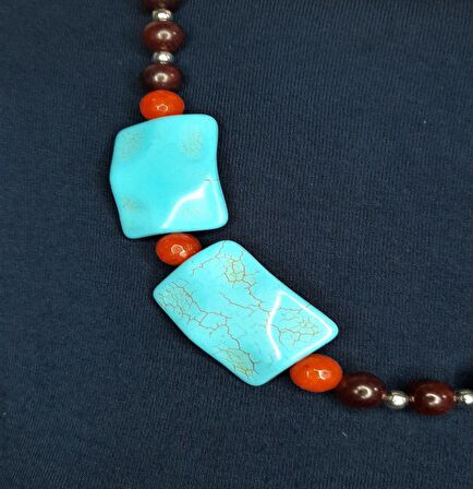 Ud Ağacı Turkuaz Ceyt Uzun Kolye