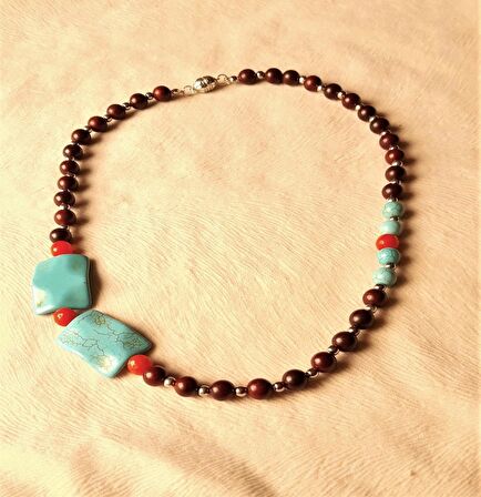 Ud Ağacı Turkuaz Ceyt Uzun Kolye