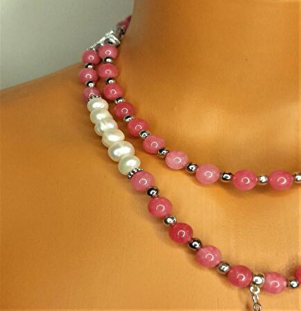 İnci Pembe Ceyt İki Sıralı Kolye