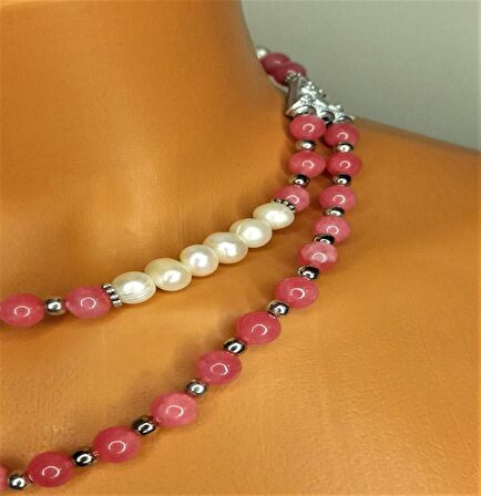 İnci Pembe Ceyt İki Sıralı Kolye