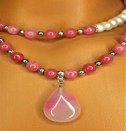 İnci Pembe Ceyt İki Sıralı Kolye