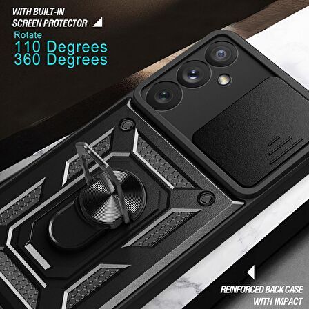 Gpack Samsung Galaxy M14 Kılıf Sert Silikon Tank Aramid Sürgülü Vega Yüzüklü