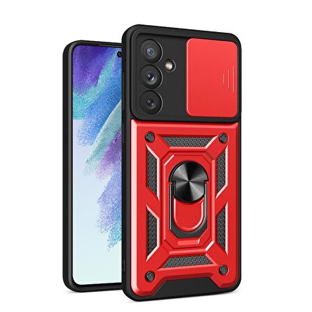 Gpack Samsung Galaxy M14 Kılıf Sert Silikon Tank Aramid Sürgülü Vega Yüzüklü