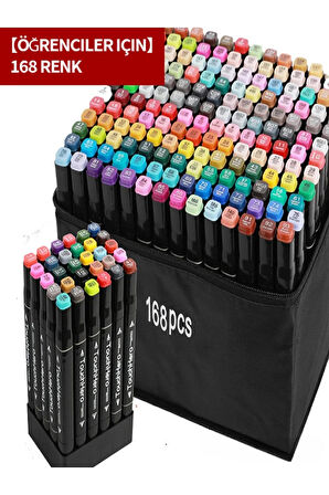 168 Renkli Çift Uçlu Kalın/İnce Uçlu Keçeli Marker Seti - Profesyonel Çizim ve Boyama