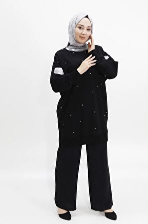 CYLN10457 PUANE İKİ İPLİK KUMAŞ SİM DETAYLI VE TAŞLI SWEATSHIRT