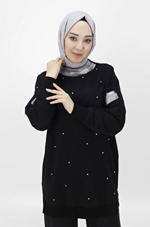 CYLN10457 PUANE İKİ İPLİK KUMAŞ SİM DETAYLI VE TAŞLI SWEATSHIRT