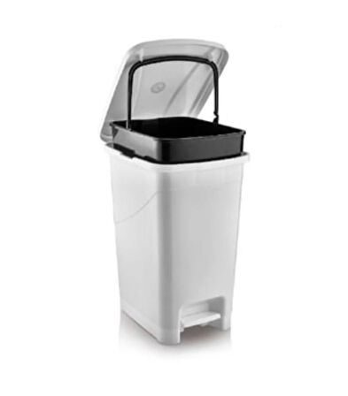 Omnipazar SRL-3030 Slim Pedallı Plastik Çöp Kovası İç Kovalı 40 lt Beyaz