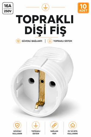 Topraklı Dişi Fiş Elektrik Fişi Adaptörü Dayanıklı Gövdeli Güvenli Elektrik Prizi Dönüştürücü Ev ve Ofis Kullanımı-10 ADET