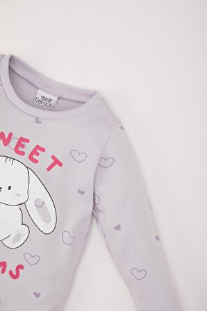 DeFacto Kız Bebek Pijama Takımı Tavşan Baskılı Uzun Kollu Üst Beli Lastikli Uzun Alt D7163A524WNPR305