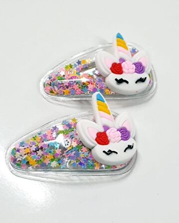 Unicorn İçi Pullu Çıtçıtlı Kız Çocuk Tokası