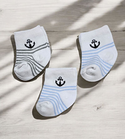 Çapalı Erkek Bebek Çorap Set - 3lü 