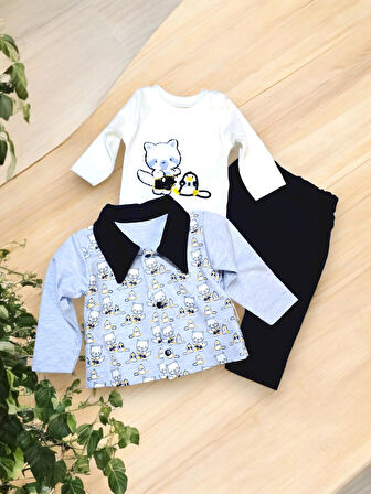 Kedili Hırkalı Erkek Bebek Takım