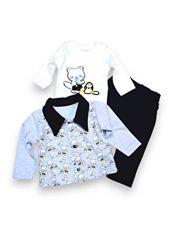 Kedili Hırkalı Erkek Bebek Takım