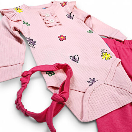 Çiçek Desenli Kız Bebek Takım