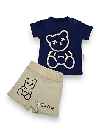 Ayıcık Desenli Erkek Bebek Şortlu Takım