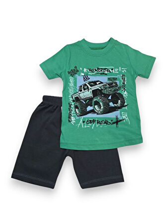 Araba Desenli Erkek Çocuk Şortlu Takım