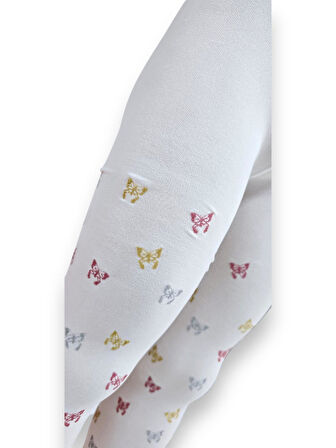 Kelebekli Simli Çocuk Külotlu Çorap - Dore  ST08584  