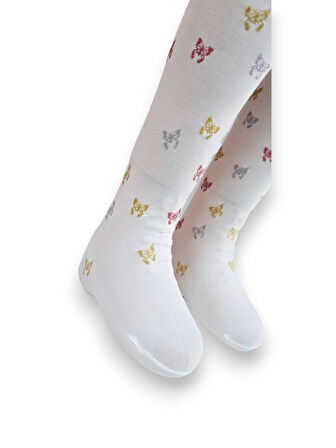 Kelebekli Simli Çocuk Külotlu Çorap - Dore  ST08584  