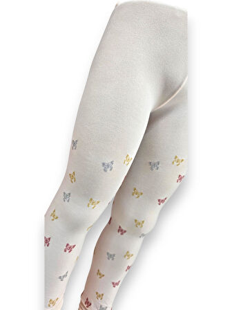 Kelebekli Simli Çocuk Külotlu Çorap - Dore  ST08584  