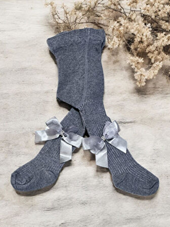 Taşlı Fiyonklu Çocuk Koton Külotlu Çorap
