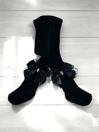 Taşlı Fiyonklu Çocuk Koton Külotlu Çorap