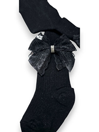 Taşlı Fiyonklu Çocuk Koton Külotlu Çorap