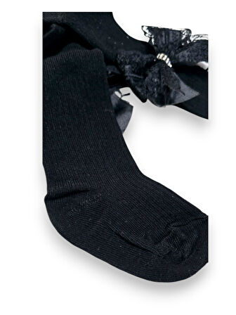 Taşlı Fiyonklu Çocuk Koton Külotlu Çorap