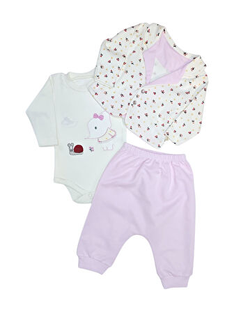 Çicek Desenli Hırkalı Kız Bebek Takım